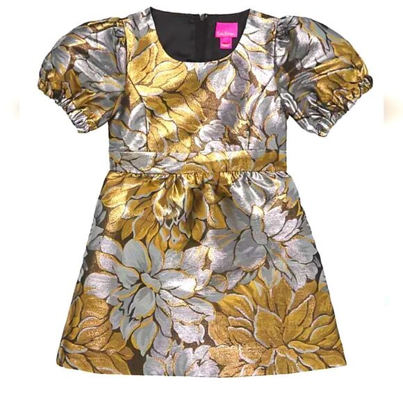 Lilly Pulitzer Girl's 2T Priyanka Metallic Jacquard Dress Gold Silver, NEW - Picture 1 of 1